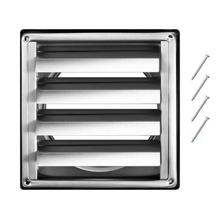 4 inch Wall Vent Cover, Louvered Square AC Vent Gable Cover, Premium Stainless Steel & with Noise Reducing Rubber Gasket, for House,Bathroom,Garage,Kitchen,Basement (1 Pack, Silver)