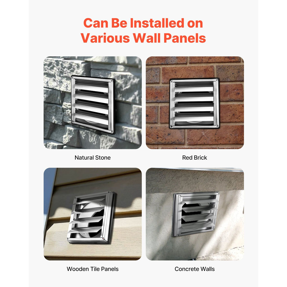 4 inch Wall Vent Cover, Louvered Square AC Vent Gable Cover, Premium Stainless Steel & with Noise Reducing Rubber Gasket, for House,Bathroom,Garage,Kitchen,Basement (1 Pack, Silver)