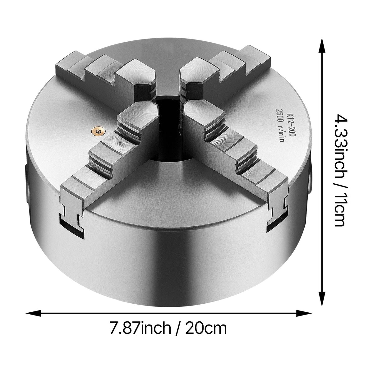 4-Jaw Lathe Chuck, 8 Inch (200 mm), Self-Centering Chuck with 1 1/2 in-8 Threaded Backing Plate, 0.16-7.87 in (4-200 mm) Clamping Range with T-wrench Screws, HT300 Material, for Wood Metal Lathe