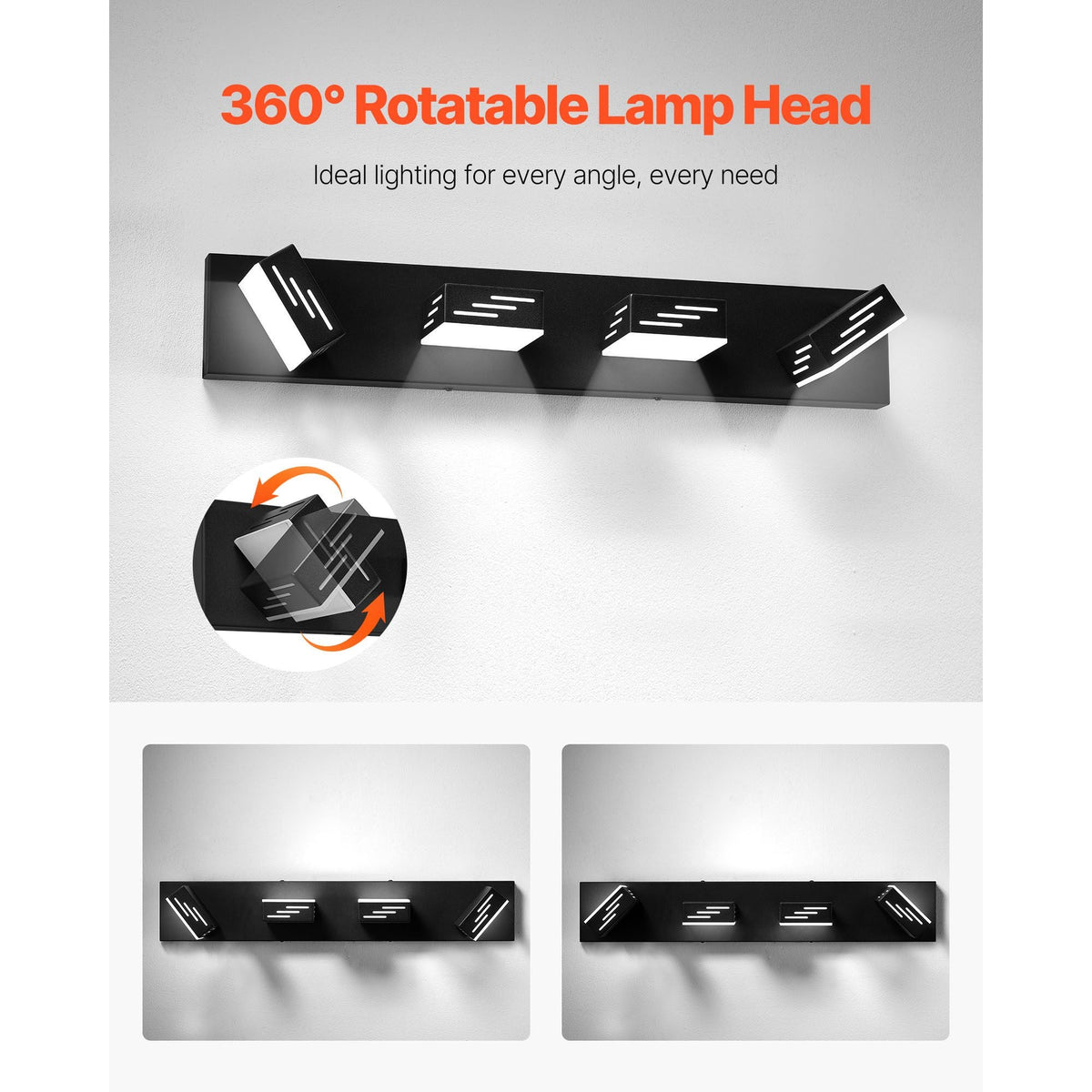 4-Light LED Modern Vanity Light Fixtures, 25.59-Inch, Black Finish Bathroom Wall Lighting Fixture Over Mirror, with IP44 Waterproof, for Bathroom, Living Room, Bedroom, Hallway, Cool White 6000K