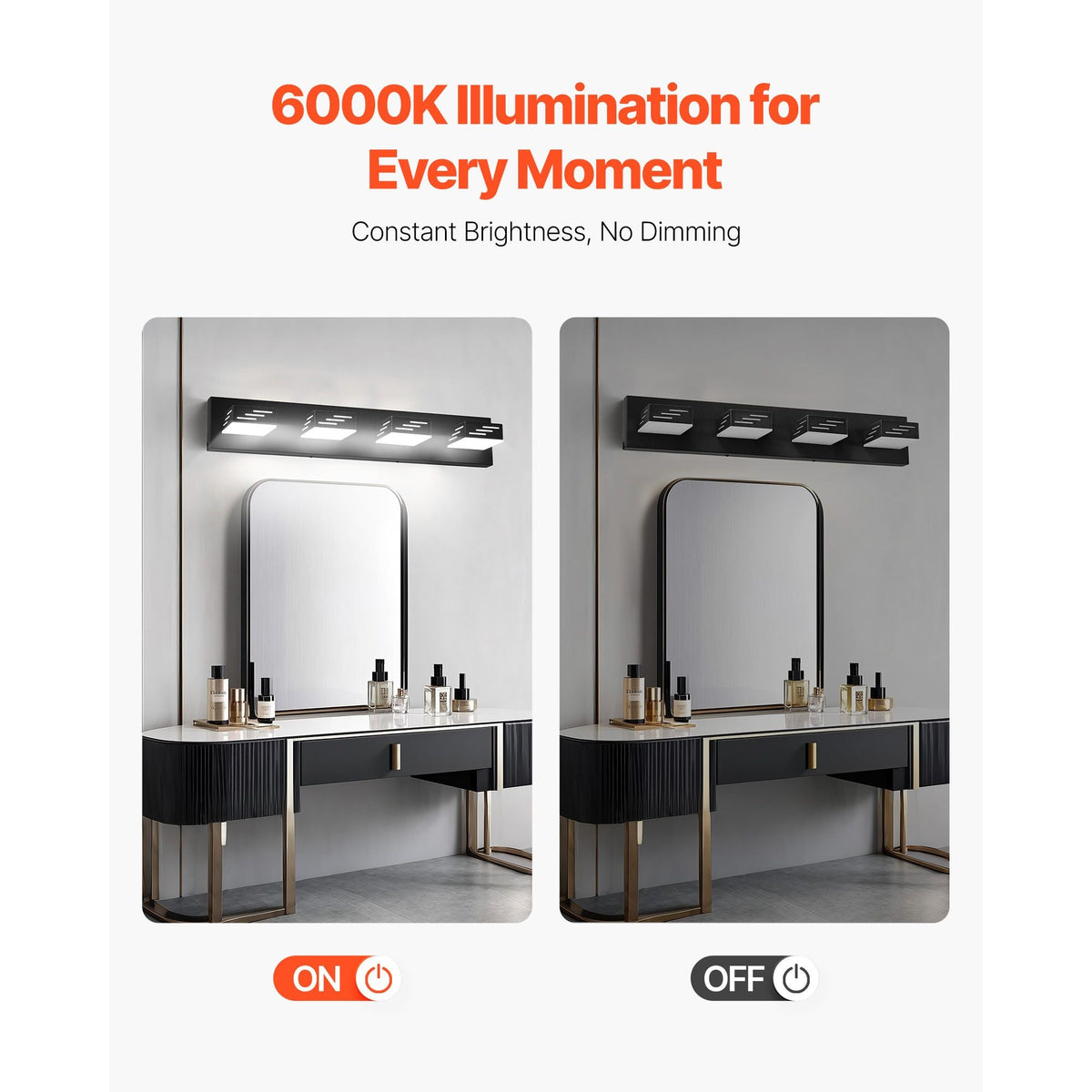 4-Light LED Modern Vanity Light Fixtures, 25.59-Inch, Black Finish Bathroom Wall Lighting Fixture Over Mirror, with IP44 Waterproof, for Bathroom, Living Room, Bedroom, Hallway, Cool White 6000K