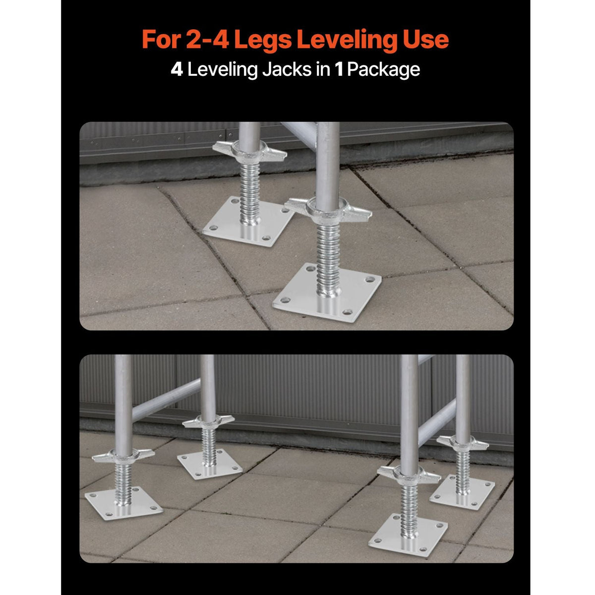 4-Pack Adjustable Leveling Jacks, 18.2 In Adjustable Height & 3307lbs/1500kg Total Load Capacity Scaffold Jacks Feet, Solid Carbon Steel Screw Jacks for Baker-Style Scaffolding Equipment, Silver