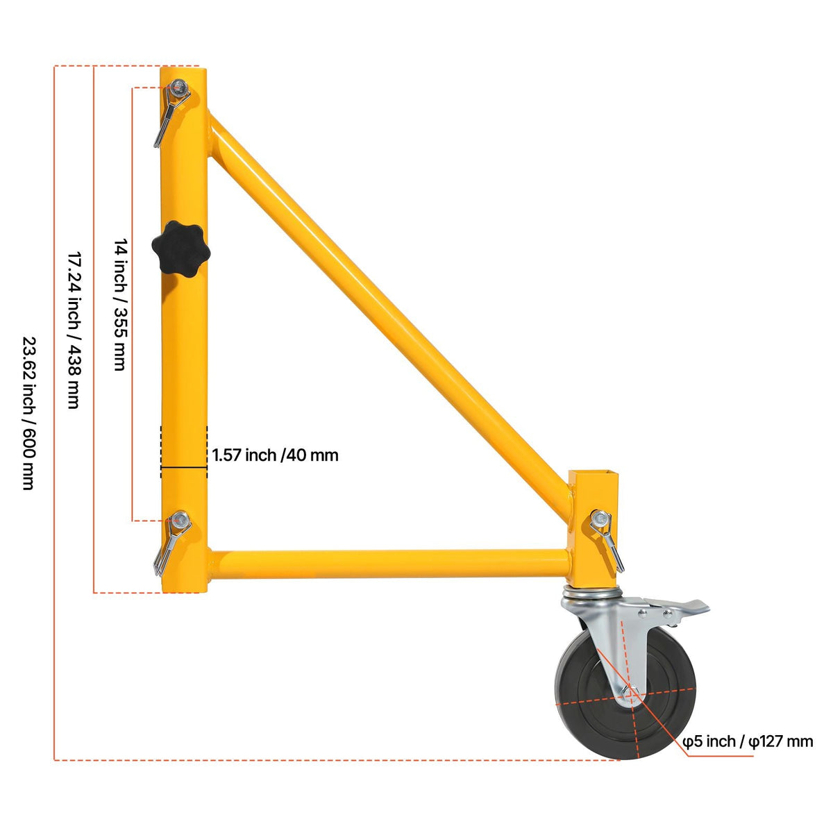 4-Pack Scaffold Outriggers, 1000 lbs Total Load Capacity Baker-Style Scaffolding Accessory with Swivel Casters, Carbon Steel Scaffold Wheel System with Rust Proof Galvanized Surface, Yellow