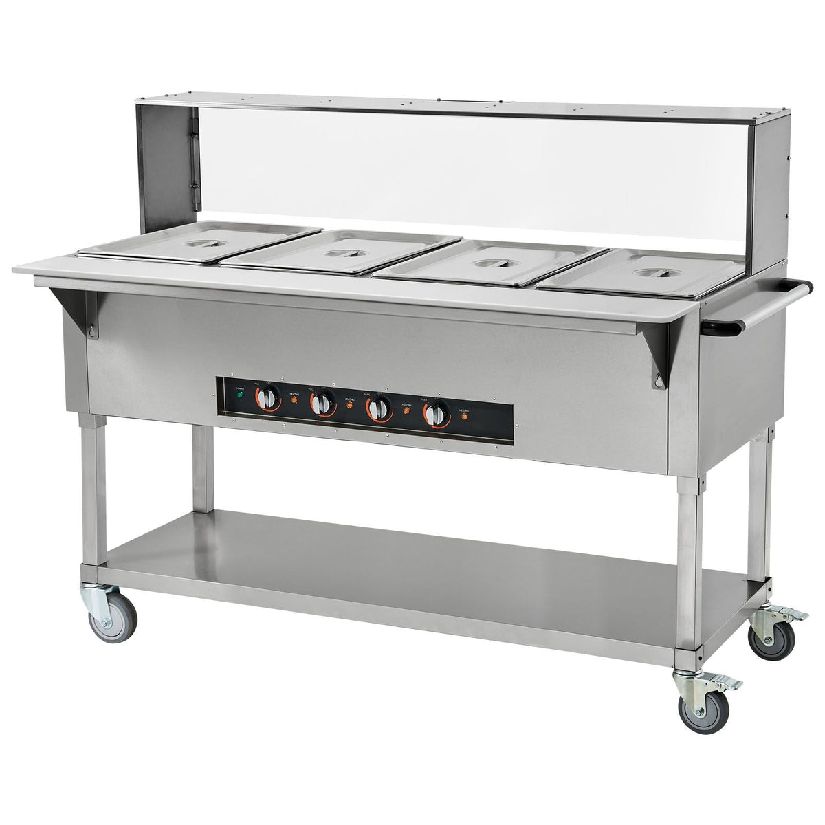 4-Pan Commercial Food Warmer, 4 x 20.6QT Electric Steam Table, 2000W Professional Buffet Catering Food Warmer with Acrylic Sneeze Guard, Food Grade Stainless Steel Server for Party Restaurant