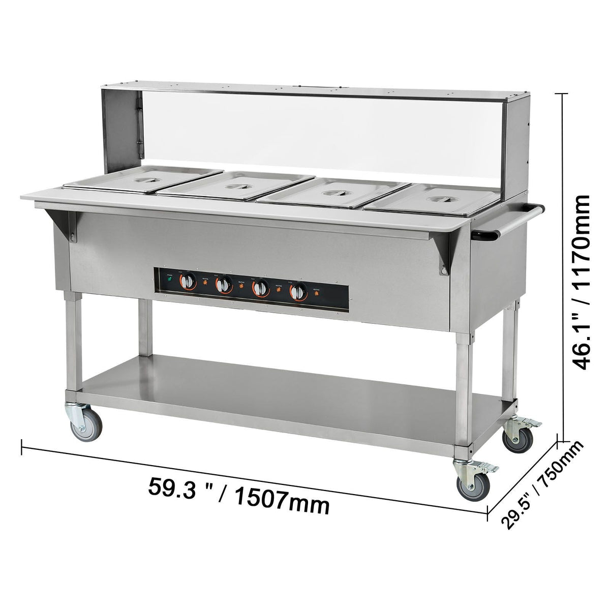 4-Pan Commercial Food Warmer, 4 x 20.6QT Electric Steam Table, 2000W Professional Buffet Catering Food Warmer with Acrylic Sneeze Guard, Food Grade Stainless Steel Server for Party Restaurant