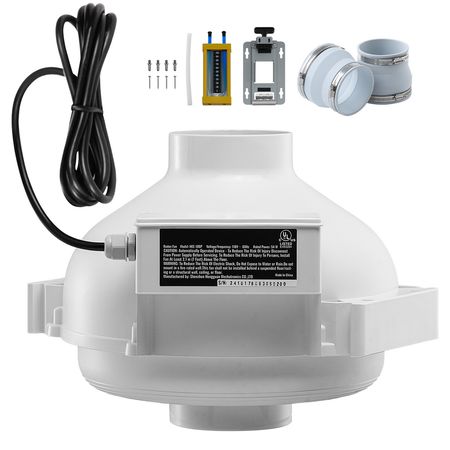 4 to 4.5 inch Radon Fan Installation Kit, Quiet 260CFM Radon Mitigation Fan System Kit with 2 Couplers, Pressure Indicator, Waterproof Inline Duct Fan Exhaust Fan for Indoor Outdoor Ventilation
