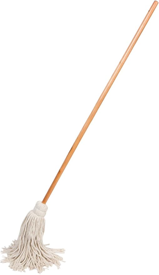 Large Wet Deck Cotton Mop with Solid Wood Handle (11 Oz, White)