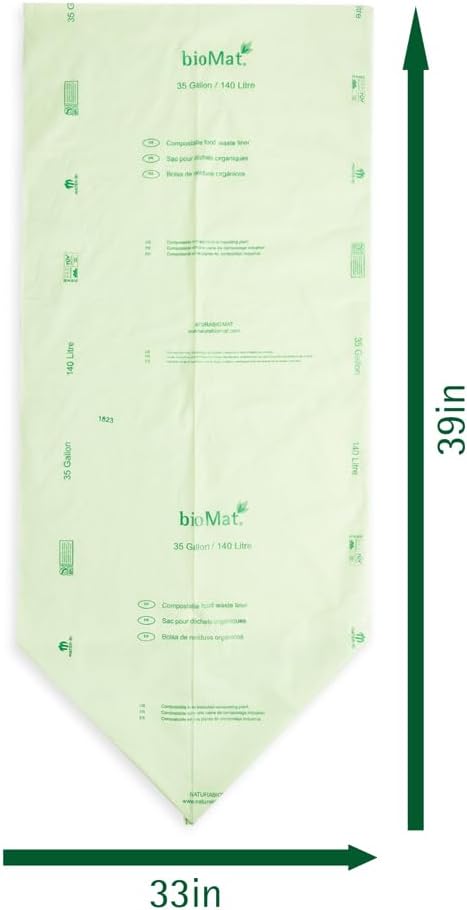 bioMat 35 Gallon Compostable Bin Liners for Food Waste, 30 Count, BPI ASTM D6400 and CMA Certified, Large Compost Bags for Compost Bin