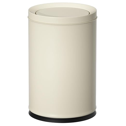 2.4GAL Off White Metal Garbage Can, Double-Layer with Inner Layer,Small Bathroom Trash Can with FILP Lid for Bedroom,Office,Hotel,Bank