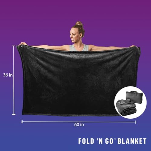 Cabeau Fold ‘N Go Travel Blanket Doubles as Neck Support Pillow, Versatile Lumbar Support Cushion, with Compact Travel Case - French Microfiber (Blue)