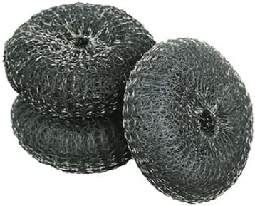 Steel Wool Scrubber Dish Brush with Handle, Deep Cleaning Metal Scrubber Set, Steel Scrubber for Dishes, Metal Dish Scrubber, Metal Scrubbers for Cleaning Dishes (3-Pack)