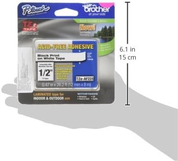 Brother Genuine P-touch TZE-AF231 Tape,1/2" (0.47") Wide Acid-Free Adhesive Laminated Tape, Black on White, Safe for Photo-Labeling or Scrapbooking, Water-Resistant,0.47" x 26.2' (12mm x 8M), TZEAF231