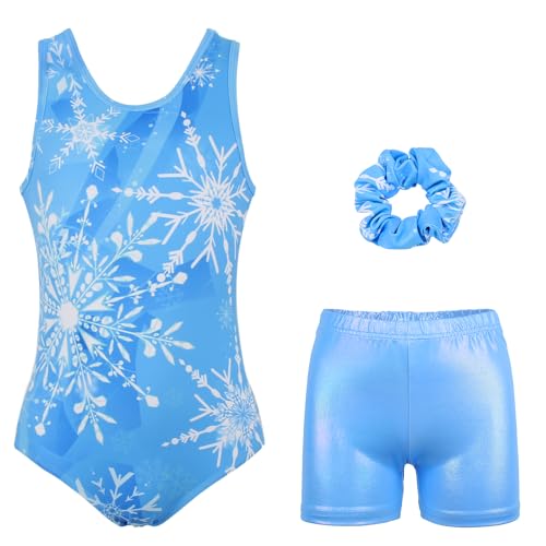 JOYSTREAM Gymnastics Leotards for Girls With Shorts Sparkly Ballet Dance Activewear Frozen Blue,10-11Years