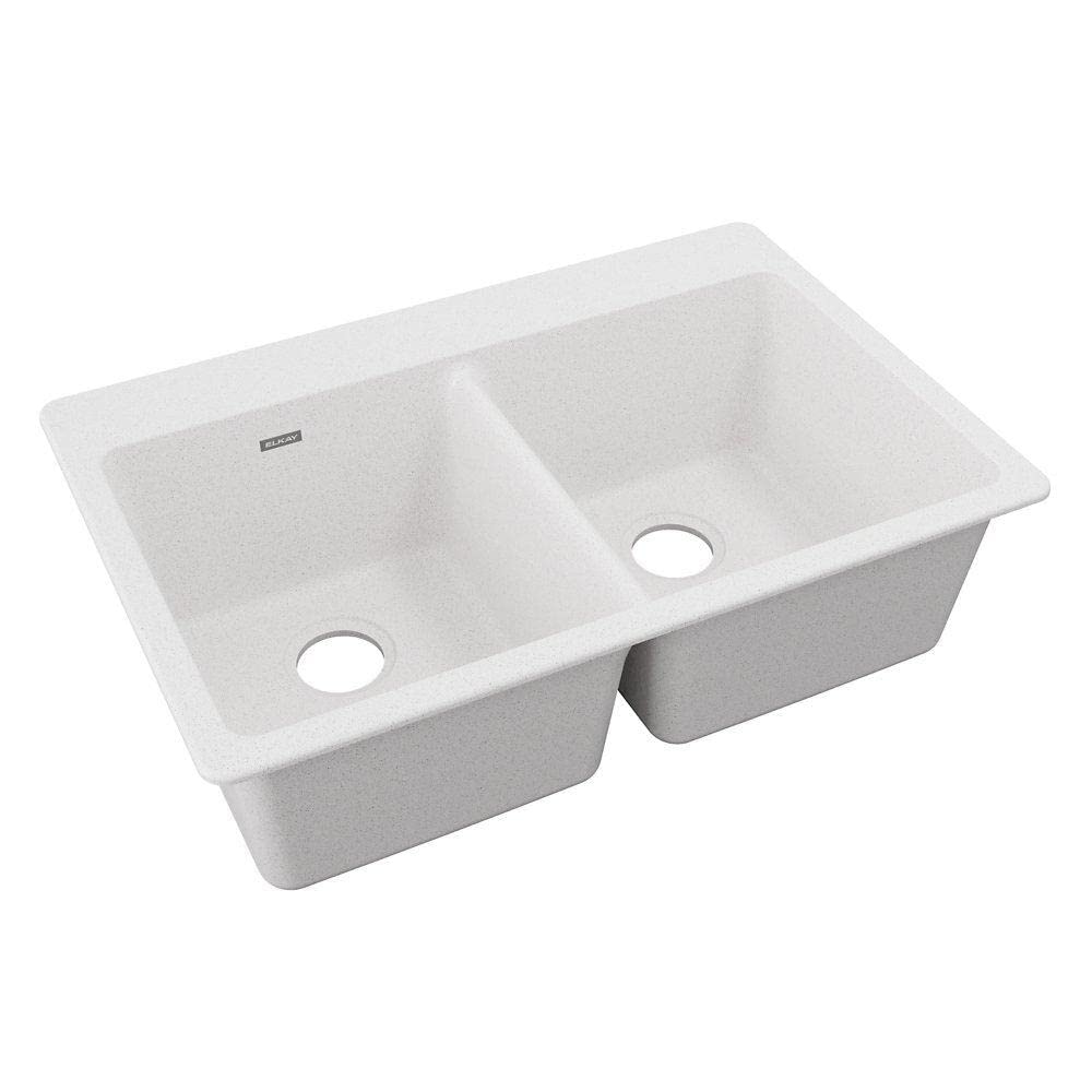 Elkay Quartz Classic 33" x 22" x 9-1/2" Equal Double Bowl Drop-in Sink White
