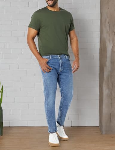 Amazon Essentials Men's T-Shirts, Short-Sleeve Crewneck Pocket, Cotton, 2-Pack, Medium, Black/Olive