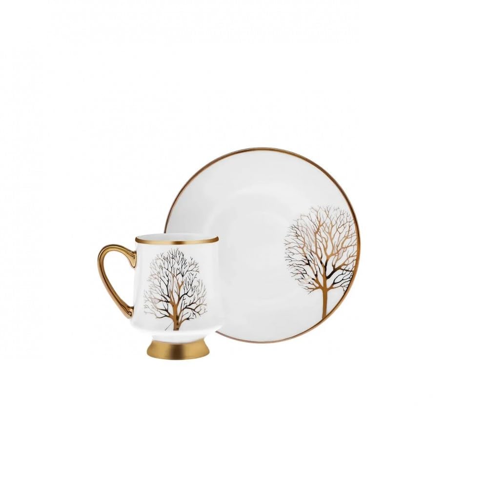 KARACA Afra 12 Piece Turkish Coffee Cup Set for 6, 90ML Porcelain Demitasse Espresso Cups with Saucers, White & Gold Luxury Small Coffee Cups, Elegant Set for Arabic Greek Coffee, Gift Ready