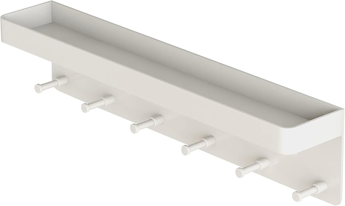 MKO Key Holder for Wall, Mail Organizer and Key Rack Wall Mount with Tray & 6 Hooks for Hallway (White)