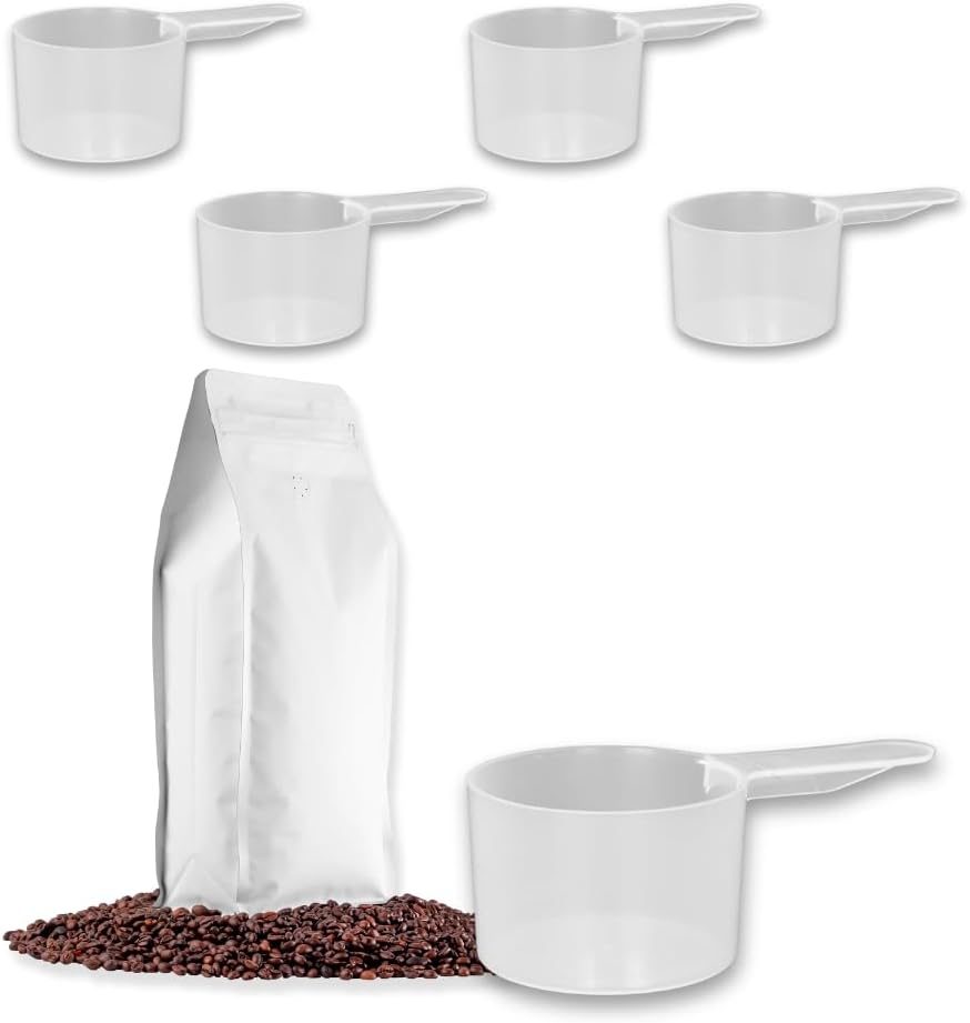 4 Pack – 2 Tablespoon Plastic Measuring Scoop – 1/8 cup / 29.6cc / 29.6 ml / 1 oz. – for Protein, Powders, Coffee, Milk Powder, Laundry Soap