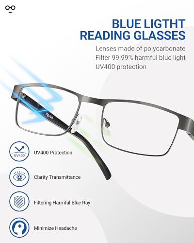 JOLISU 5PCS Reading Glasses Men - Blue Light Blocking Computer Metal Thin Frame Readers For Mens/Women（3.00）