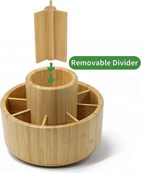 VaeFae Bamboo Pen Holder Organizer, 360° Rotating Art Supply Organizer, Desktop Storage for Marker Pens, Colored Pencil, Art Brushes, etc.