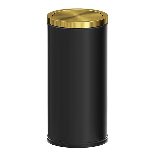 30L/8GAL Gold Brass Kitchen Trash Can,Tall Commercial Garbage Can with FILP Lid,Black and Gold Trash Can for Kitchen,Shopping mall,Elevator gate,Airport, Hotel,Commercial (Black)