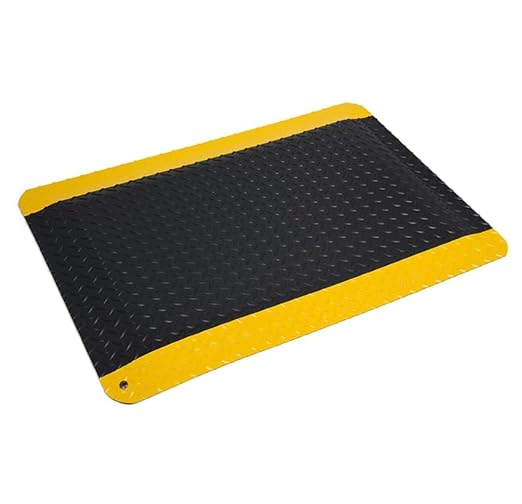 Wearwell 414.1516x2x8BYL Diamond-Plate SpongeCote UltraSoft Mat, 8' Length x 2' Width x 15/16" Thick, Black with Yellow