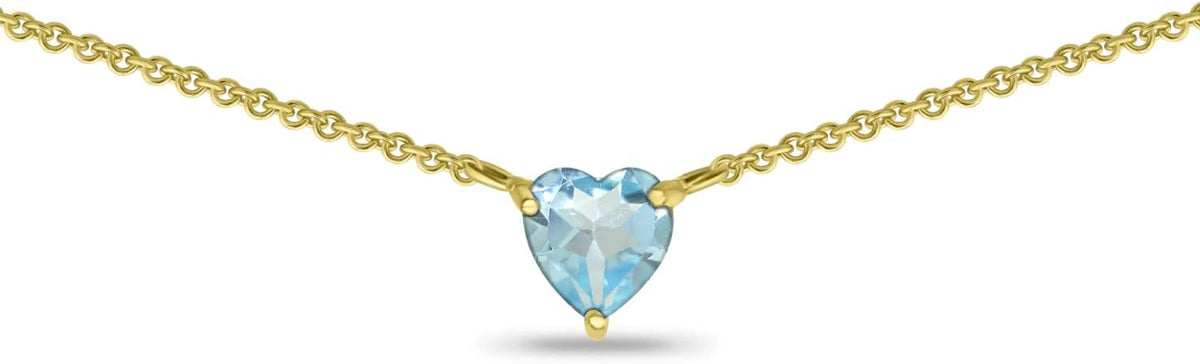 Birthstone Necklace for Women - Genuine or Synthetic Gemstone, 7mm Heart Solitaire, Short Dainty Layered Choker, Silver