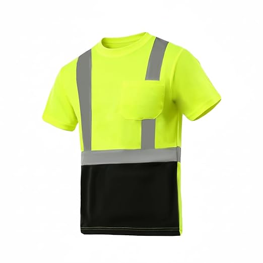 sesafety Hi Visibility Shirts for Men, Safety Shirts with Reflective Strips Class 2, Hi Vis Construction Work Shirt with Pocket Yellow 4XL