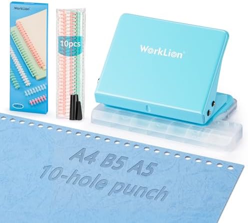 Worklion Binding Machine for Planner: Small Bookbinding Machine with Multicolor Loose Leaf Binder Rings for Making 26 Holes/B5 Paper, 30 Holes/A4, 20 Holes/A5 Book, 29 Holes/Letter Size, Blue