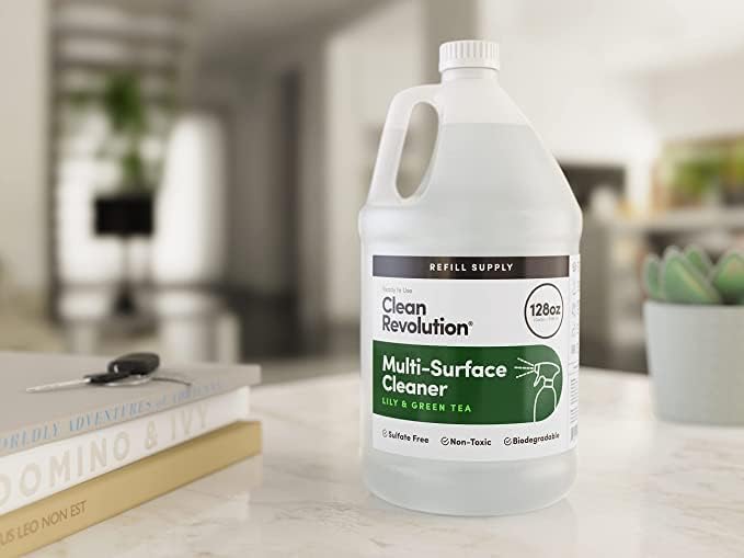 Clean Revolution Multi Surface Cleaner Refill Supply, Non-Toxic, Eco-Friendly & Plant-Based, Ready to Use, Lily & Green Tea, 128 Fl Oz (Pack of 4)