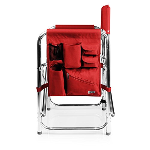 PICNIC TIME Sports Chair with Side Table, Camping Chair, Beach Chair, Camp Chair for Adults (Red)