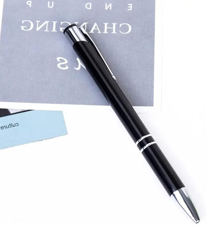 Stylish quality 5 metal ballpoint Pens, black ink, soft writing experience (Black)