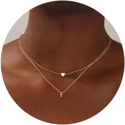 MOMOL 18K Gold Plated Stainless Steel Layered Heart Initial Necklace Personalized Tiny Letter Choker Necklace Monogram Name Necklace for Women