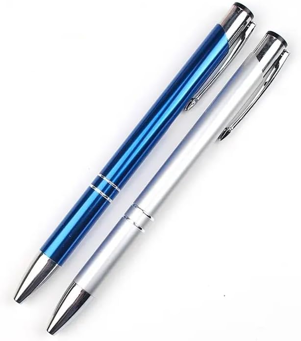 Stylish quality 5 metal ballpoint Pens, black ink, soft writing experience (Blue)