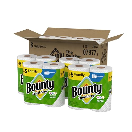 Bounty Quick Size Paper Towels, White, 8 Family Rolls = 20 Regular Rolls