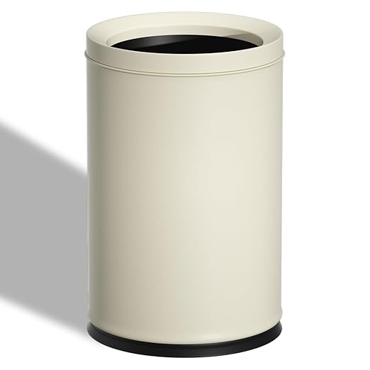 2.4 Gallon Bathroom Small Trash Can, Open Top Waste Basket, White Decorative Garbage Can, for Near Desk Bathroom Bedroom Hotel Office Cafe Kitchen Hallway(White 9L)
