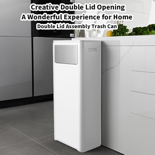 WanWanKa Trash Can with Lid, Large Tall 8 Gallon Commercial Trash Can, Plastic Waste Bin with Press top Lid, White Garbage Can Suitable for Kitchen, Bathroom, Bedroom, Living Room, Office