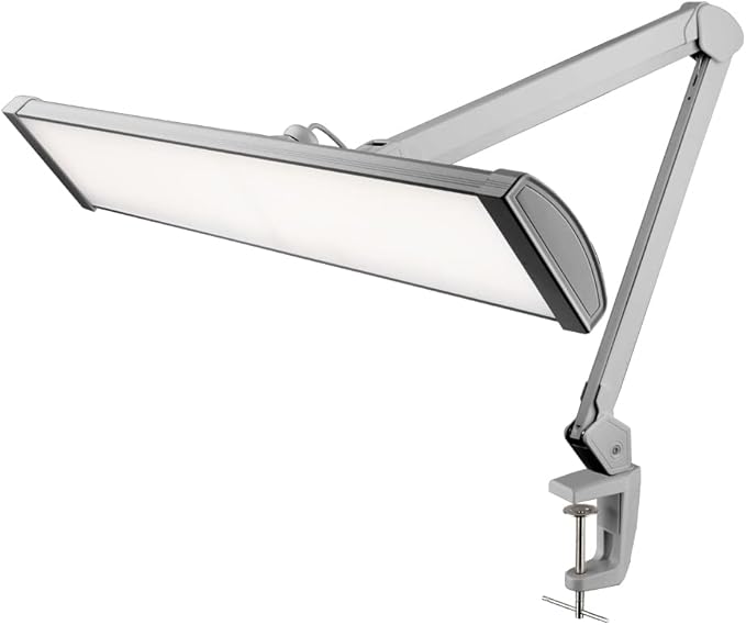 Neatfi Ultra 3,500 Lumen LED Desk Lamp, 45W, 26-Inch Wide Metal Shade, 270 SMD LEDs (Non-CCT with Clamp, Silver)
