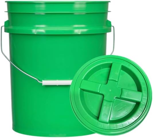 House Naturals 5 Gallon Food Grade Plastic Bucket with Air Tight Screw on Lid Made in USA Container (Green Bucket with Green Lid)