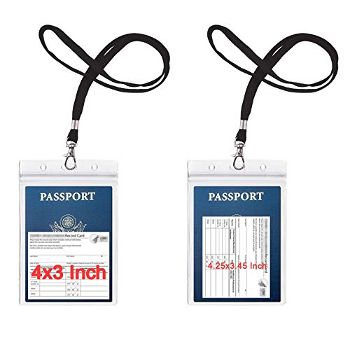 Passport Badge Holders with Extra PVC ID Card Holder and Woven Lanyards Ideal for Cruise and Vacation by CypesCrafts(2Pack Black Lanyards)