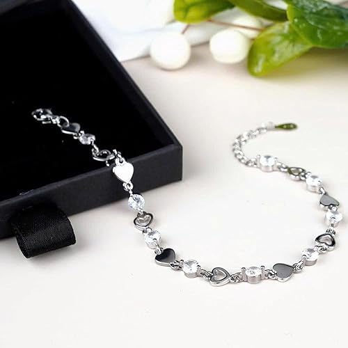 To My Daughter Bracelet, Silver Heart Chain Bracelet with Shiny Stones, Perfect Birthday or Graduation Christmas Gift for Daughter with Message Card and Gift Box