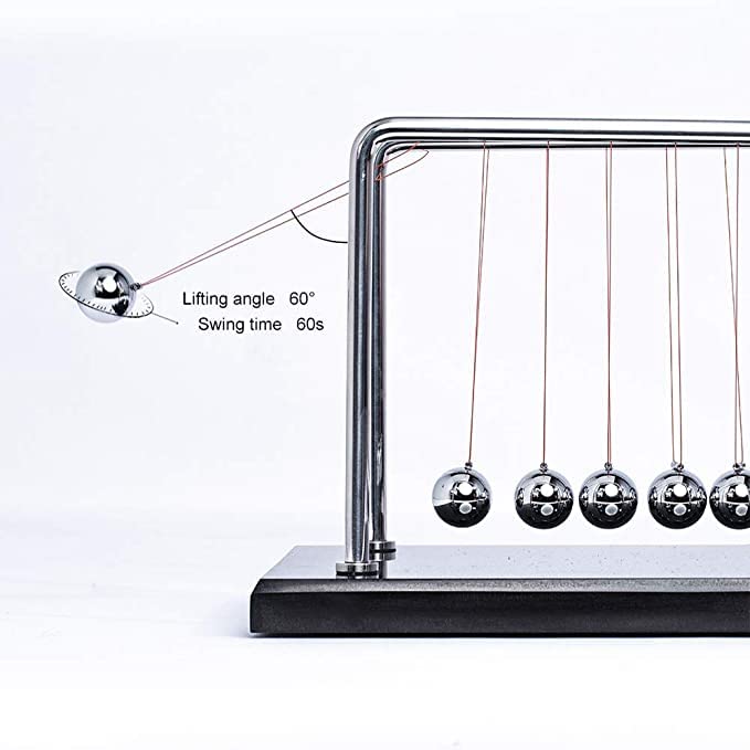 CERROPI Newton Cradle Balance Balls, 7 Ball Newton Pendulum, Classic Swing Ball, Desk Toy & Accessory, 11 inch, 65 Sec Swingtime