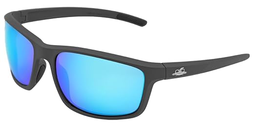 Bullhead Safety Crevalle Safety Glasses, Anti-Fog and Scratch Resistant, Precision Lens with UV Protection, Comfortable and Lightweight, Blue Mirror Lens and Matte Gray Full-Frame, One Size