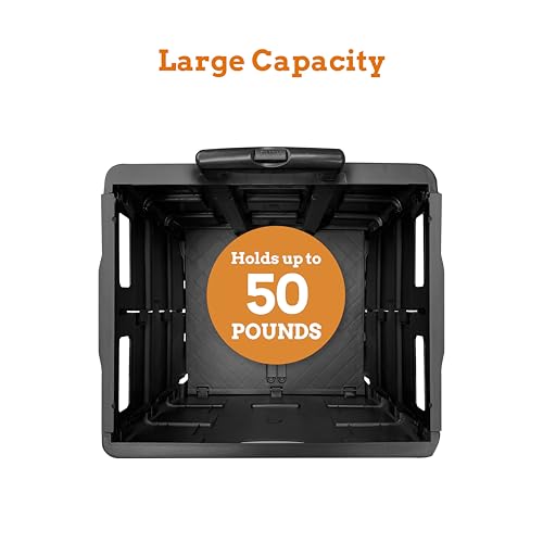 Inspired Living Ultra-Slim Rolling Collapsible Storage Pack-N-Roll Utility-carts, with Telescopic Handle, for Home, Garden, Shopping, Office, School use, Medium, Black