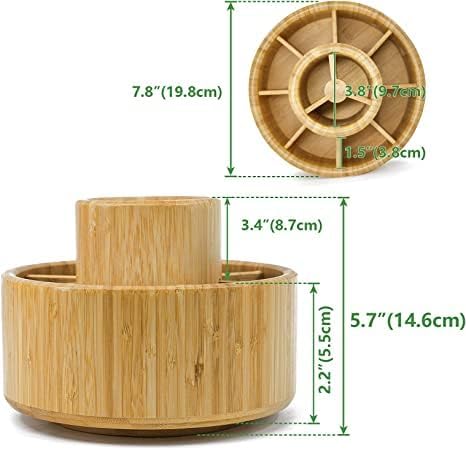 VaeFae Bamboo Pen Holder Organizer, 360° Rotating Art Supply Organizer, Desktop Storage for Marker Pens, Colored Pencil, Art Brushes, etc.