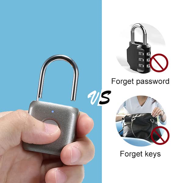 Fingerprint Padlock eLinkSmart Combination Lock - Keyless Locker Lock for School Locker Backpack Suitcase Luggage: Gray Metal Gym Padlock