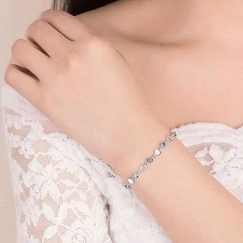To My Daughter Bracelet, Silver Heart Chain Bracelet with Shiny Stones, Perfect Birthday or Graduation Christmas Gift for Daughter with Message Card Gift Box
