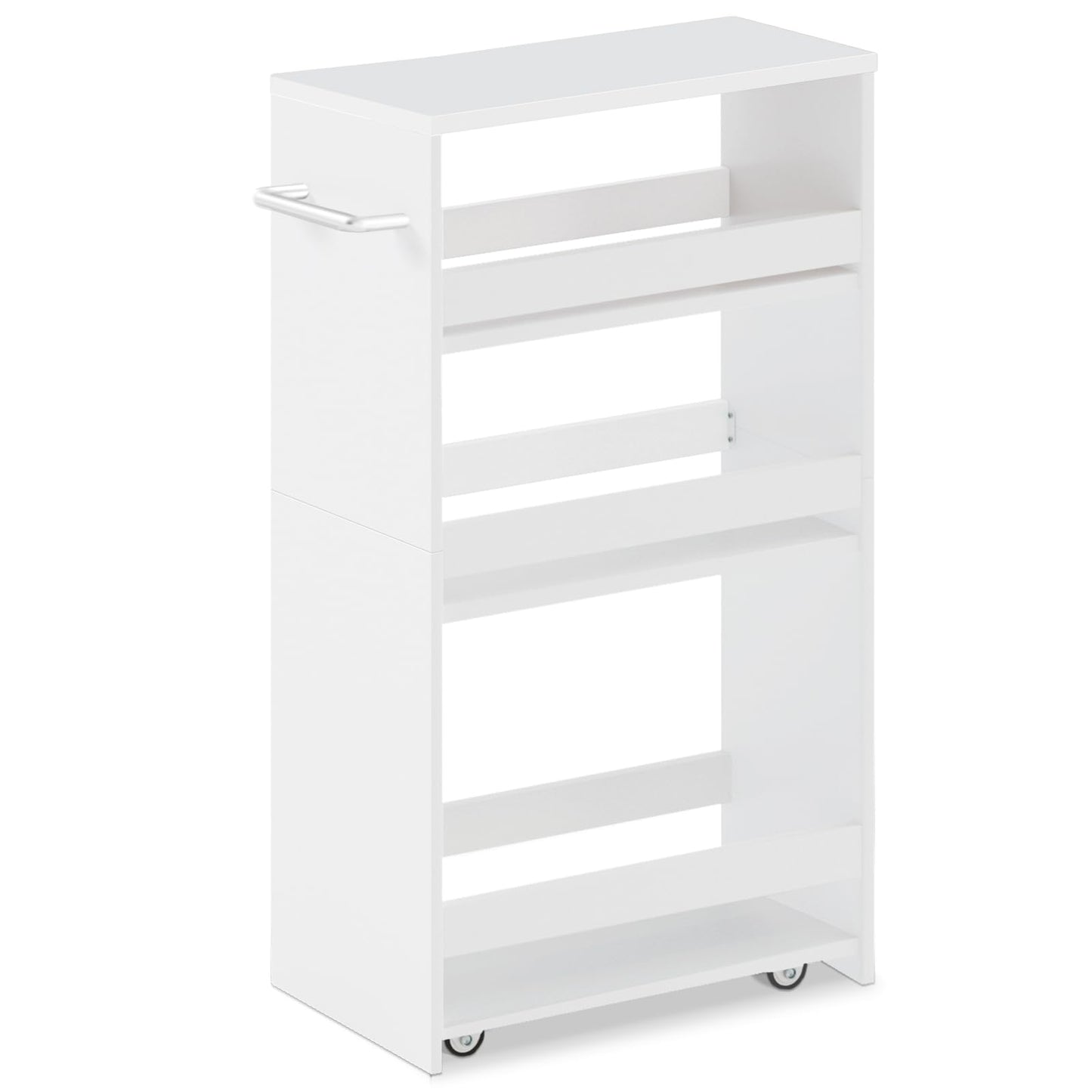 MARTY Rolling Storage Cart 7.9" W, 4-Tier Kitchen Cart with Wheels Handle, Slim Storage Cart Mobile Shelving Utility Carts for Bathroom Laundry Room Organization Narrow Places (All White)