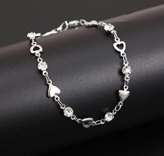 To My Daughter Bracelet, Silver Heart Chain Bracelet with Shiny Stones, Perfect Birthday or Graduation Christmas Gift for Daughter with Message Card and Gift Box