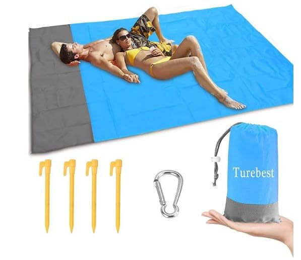 Turebest Beach Blanket 79 * 55inch, Compact Sand Proof and Waterproof Picnic Blanket, with Portable Storage Bag, Great for Outdoor Travel Camping Hiking Festival Park Sports